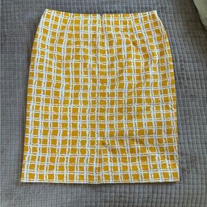 Talbots Pencil Slit Geometric Yellow White Skirt SZ 2P